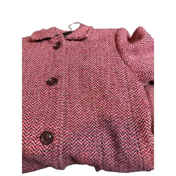 Vintage Y2K Wool Houndstooth Winter Coat Women's Size Medium Pink Purple & Red - Picture 5 of 7